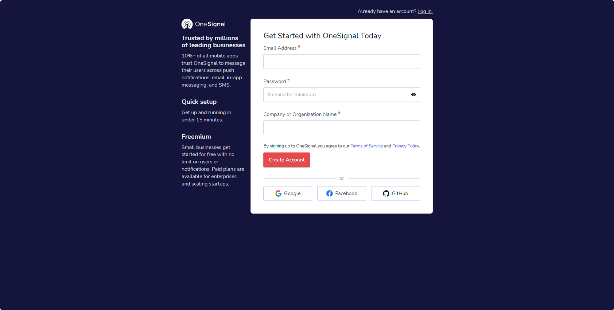 Register for OneSignal | vendrux Docs