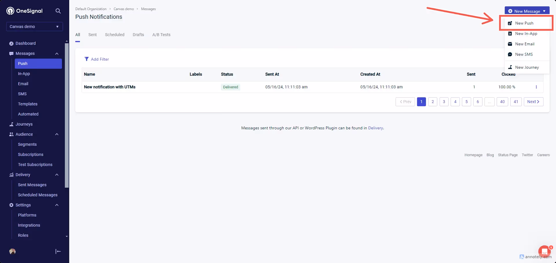 Sending push notifications with UTMs