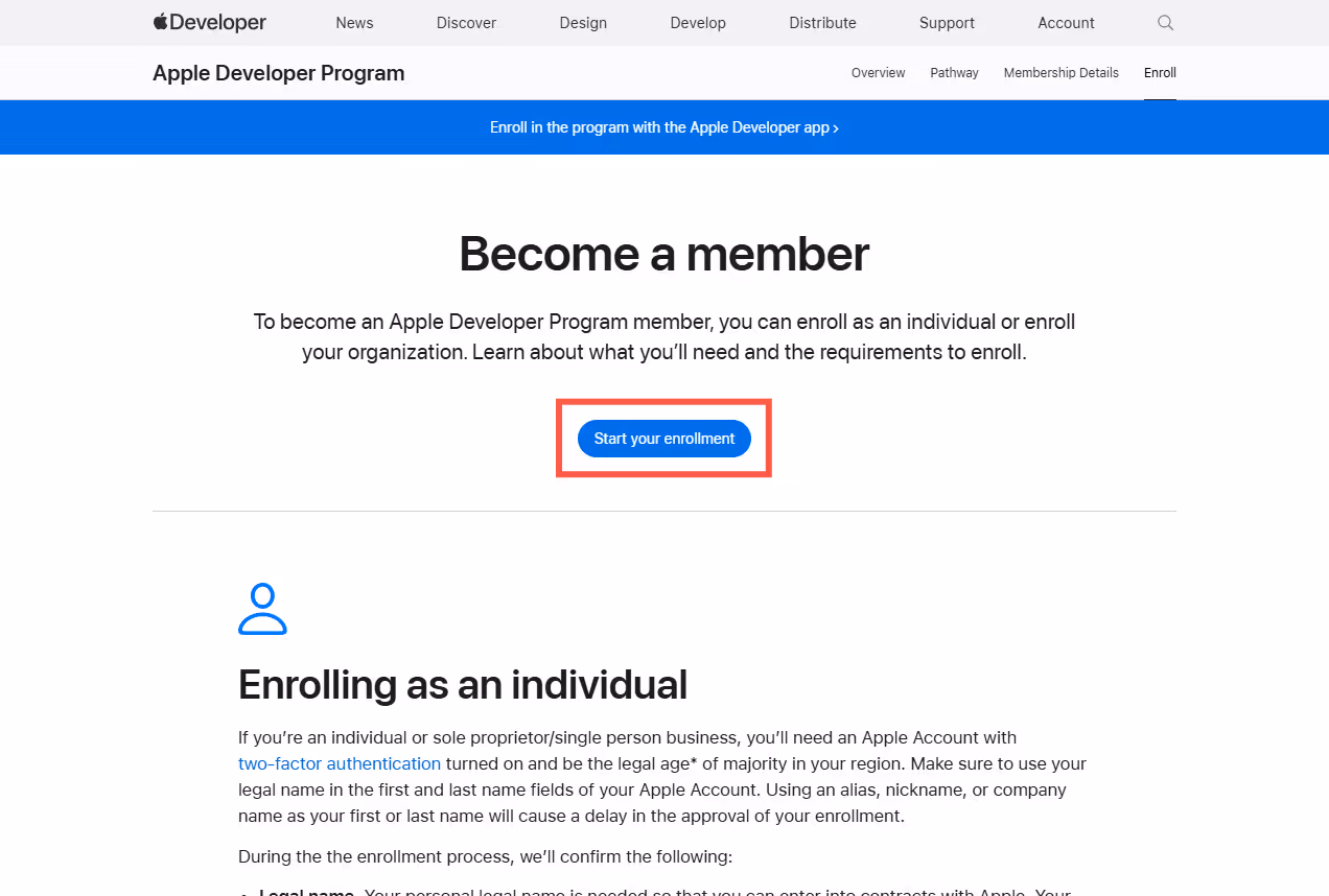 Register for an Apple Developer account